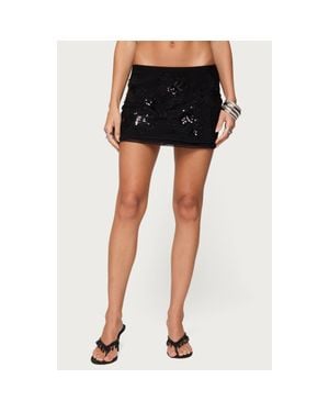 Edikted Steffie Sequin Beaded Low Rise Miniskirt - Black