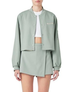Grey Lab Crop Bomber Jacket - Green