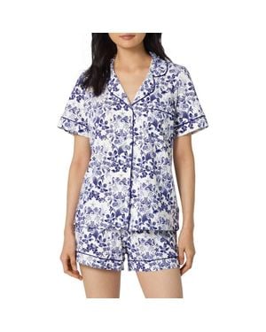 Bedhead Print Stretch Organic Cotton Short Pajamas - Blue