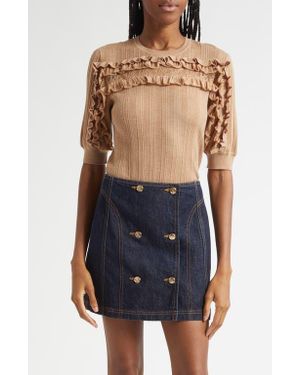 Ulla Johnson Salima Ruffle & Lace Merino Wool Sweater - Natural