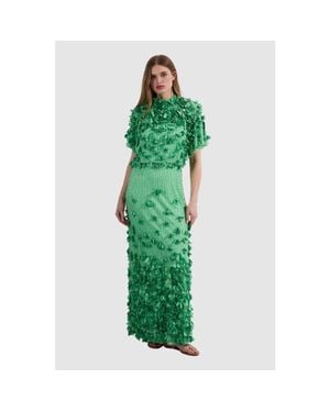 Karen Millen Crystal Applique Angel Sleeve Maxi Dress - Green