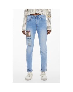 Desigual Embroidered Patch Skinny Jeans - Blue