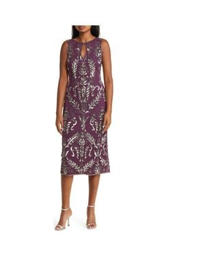 Pisarro Nights Embellished Midi Cocktail Dress - Red