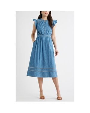 Caslon Flutter Sleeve Chambray Dress - Blue