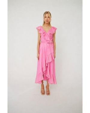 Crās Landon Ruffle Detail Wrap Midi Dress - Pink