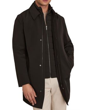 Reiss Logan Water Resistant Overcoat With Removable Funnel Neck Insert - Black