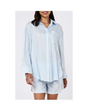 Papinelle Striped Cotton Sateen Pajamas - Blue