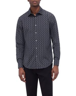 Bugatchi Martini Print Stretch Cotton Shirt - Blue