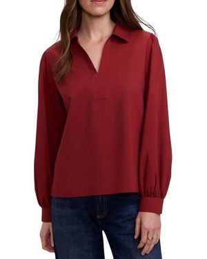 Foxcroft Alix Long Sleeve Popover Top - Red