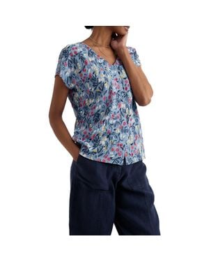 Seasalt Cornwall Studio Glass Organic Cotton Button-Up Top - Blue
