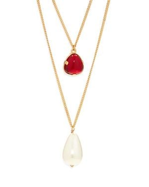 Kenneth Jay Lane Faux Pearl Pendant Layered Necklace
