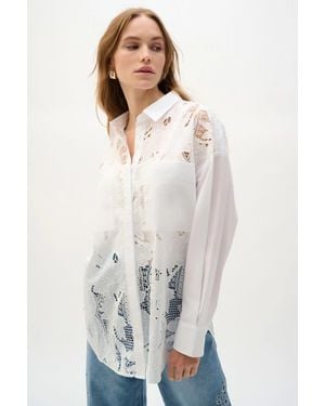 Joseph Ribkoff Cotton Lace Boxy Blouse With Embroidery - White