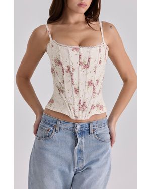 House Of Cb Kikki Bow Crop Lace-Up Stretch Cotton Twill Corset Top