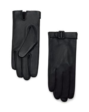 Mango Buckle Detail Leather Gloves - Black