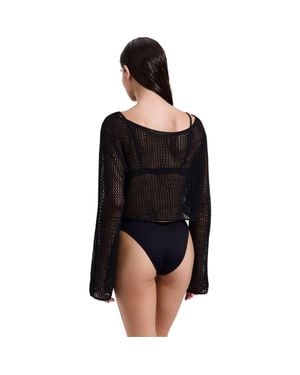 Luma Gottex Monaco Net Crochet Crop Top Cover-Up - Black