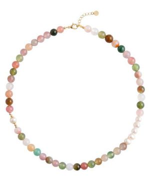 seree Beaded Gemstone Pearl Choker Necklace - White