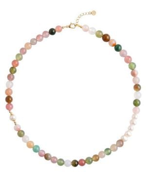 seree Beaded Gemstone Pearl Choker Necklace - White