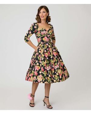 Unique Vintage Woven Sweetheart Neckline Lamar Swing Dress - Multicolor