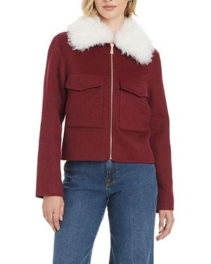 Kate Spade Wool Blend Jacket With Removable Faux Shearling Collar - Red