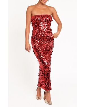 Petal & Pup Karlie Sequin & Paillette Strapless Maxi Dress - Red