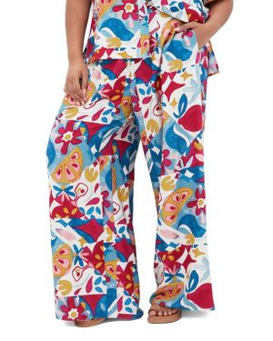 City Chic Athena Printed Wide Leg Pants - Blue