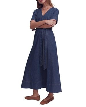 Boden Short Sleeve Denim Midi Dress - Blue