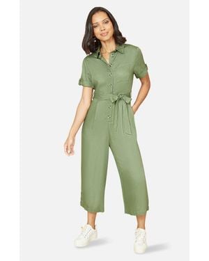 Yumi' Structured Belted Cropped Jumpsuit - Green