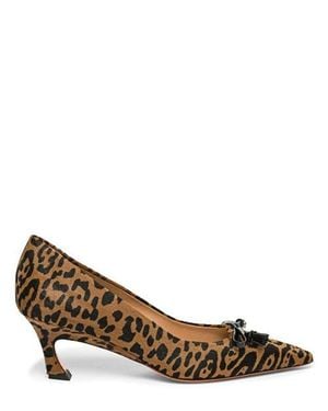 Santoni Mid-Heel Leopard-Print Pony Hair Pumps - Brown