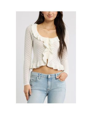 BP. Ruffle Pointelle Cardigan - White
