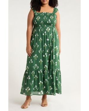 Sugarlips Kestrel Floral Smocked Cotton Maxi Sundress - Green