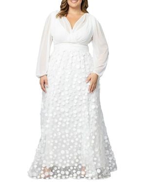 Kiyonna Enchanted Garden Long Sleeve Gown - White