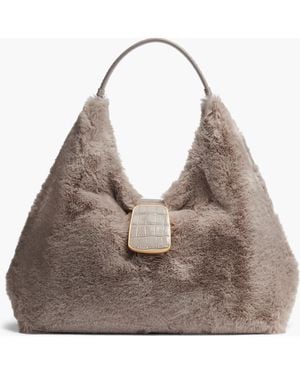 Donna Karan Percale Faux Fur Sm Shoulder - Gray