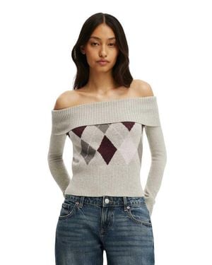 Cotton On Lotus Off Shoulder Knit - Gray