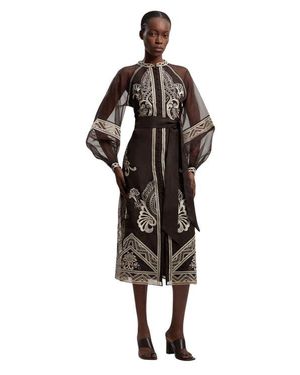 Karen Millen Embroidered Mandarin Collar Midi Dress - Black