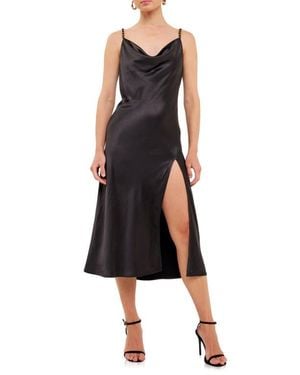 Endless Rose Chain Strap Satin Midi Slipdress - Black