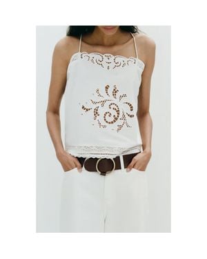 Mango Floral Broderie Anglaise Top - White