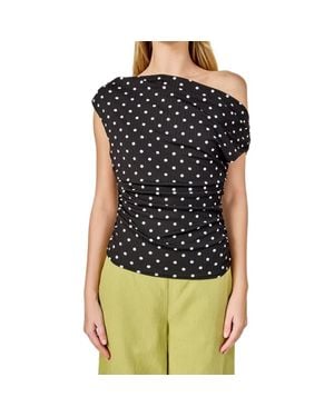 Endless Rose Polka Dot One-Shoulder Top - Black