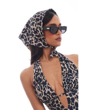 Miss Circle Spring Affair Print Linen Head Wrap Scarf - Black