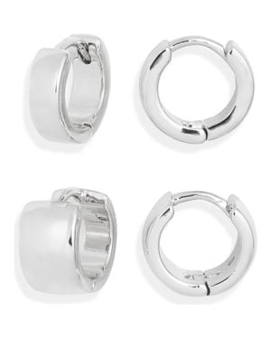 Open Edit Set Of 2 Huggie Hoop Earrings - Metallic