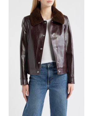Sam Edelman Slim Fit Faux Leather Jacket With Faux Fur Collar - Black