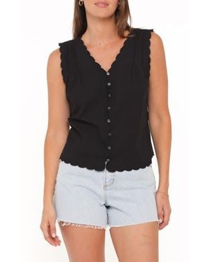 Petal & Pup Lori Lace Trim Sleeveless Cotton Button-Up Shirt - Black