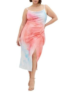 City Chic Mali Print Satin Cocktail Dress - Pink