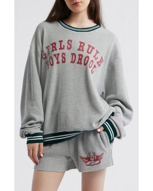 Boys Lie Girls Rule Boys Drool Waffle Knit Sweatshirt - Gray