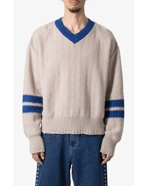 MNML Varsity V-Neck Sweater - Blue