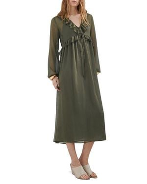 Mango Ruffle Trim Long Sleeve Maxi Dress - Green