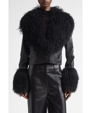 Stand Studio Mim Lambskin & Genuine Shearling Jacket - Black