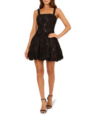 Adrianna Papell Sequin Soutache Bubble Skirt Fit & Flare Cocktail Minidress - Black