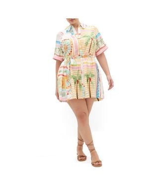 City Chic Lia Tie Waist Mini Shirtdress - Natural