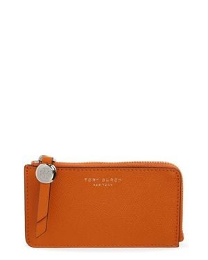 Tory Burch Romy Leather Zip Card Case - Brown