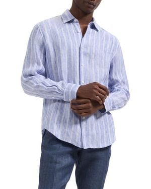 Bugatchi Julian Shaped Fit Stripe Linen Button-Up Shirt - White